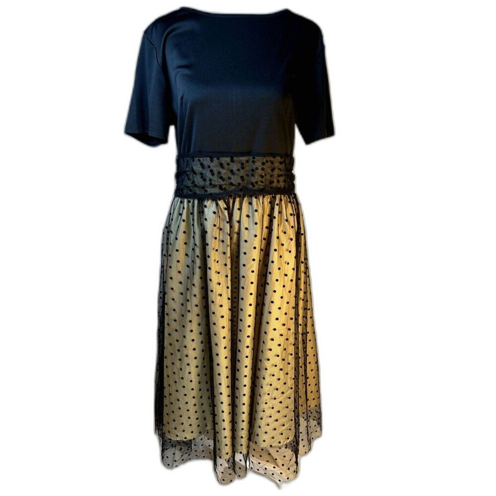 Formal Costume Dress Wm's Sz XL Gold/Blk Tulle W/Poka Dots Solid Gold Skirt